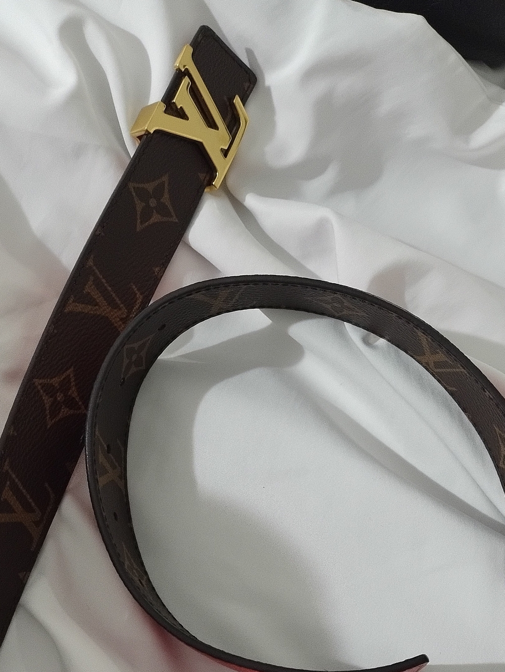Louis Vuitton Dark Brown Monogram Leather Belt with Gold LV Buckle